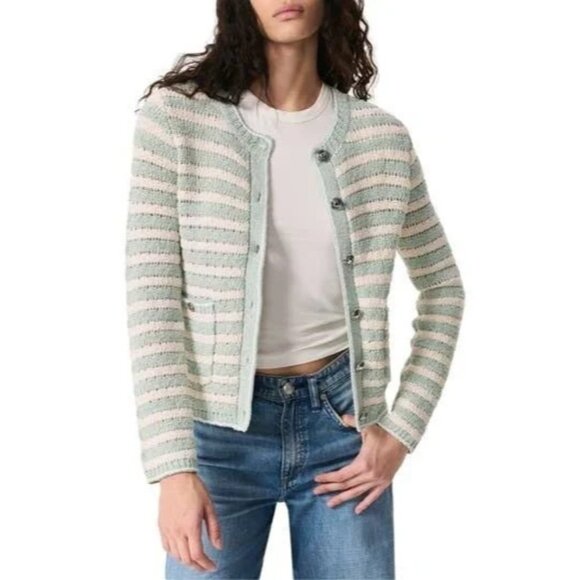 NEW Rag & Bone Jace Striped Cotton-Blend Cardigan Greenmult SIZE M/100%AUTHENTIC